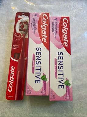 Colgate Sensitive Whitening Toothpaste & Red Colgate Toothbrush Bundle